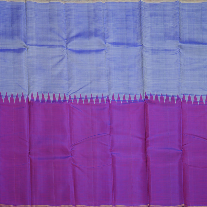 Hayagrivas Handloom Greyish-Blue Kanjivaram Silk Saree with Purple Border KBF252E2-1
