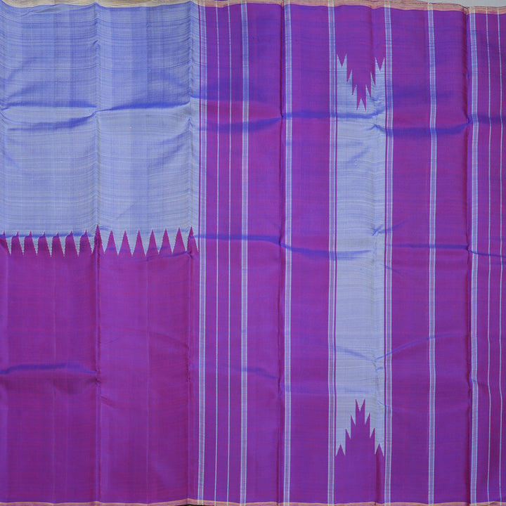 Hayagrivas Handloom Greyish-Blue Kanjivaram Silk Saree with Purple Border KBF252E2-1