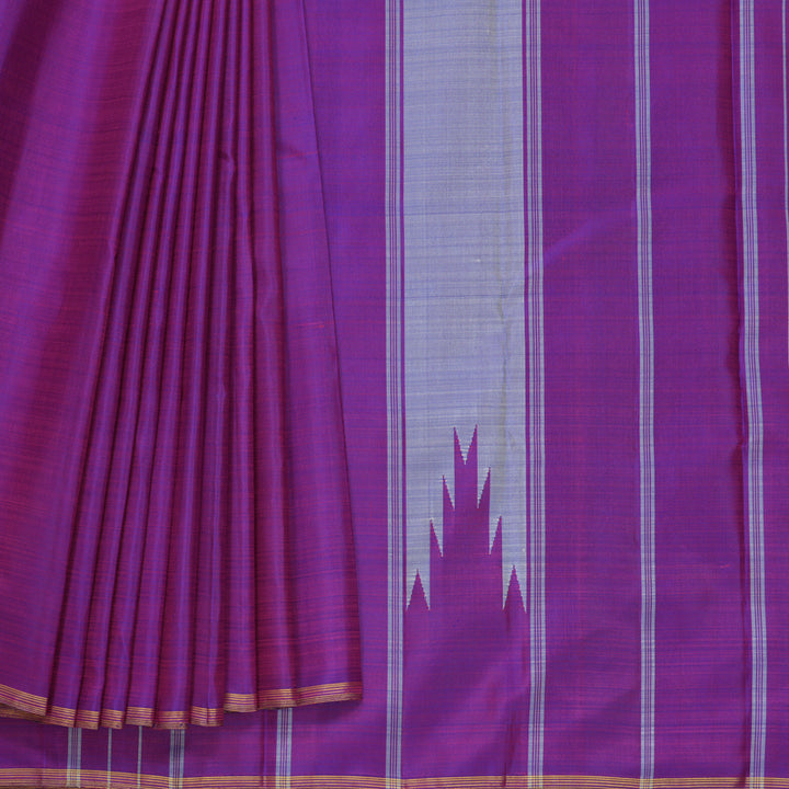 Hayagrivas Handloom Greyish-Blue Kanjivaram Silk Saree with Purple Border KBF252E2-1