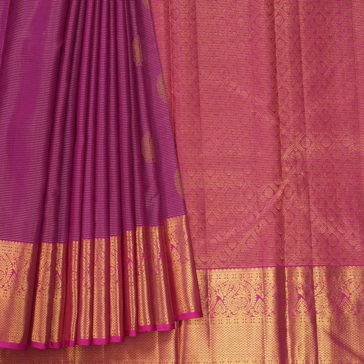 Hayagrivas Handloom Purple Kanjivaram Silk Saree with Rani Pink Border KBF252E4-2