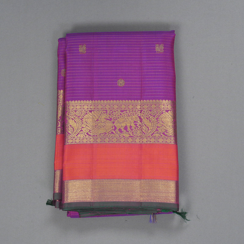 Hayagrivas Handloom Purple Kanjivaram Silk Saree with Orange Border KBF252E4-3