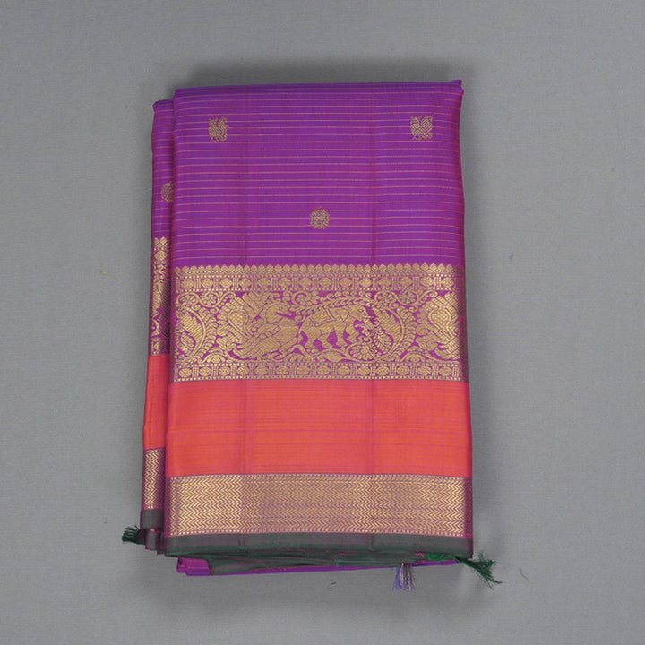 Hayagrivas Handloom Purple Kanjivaram Silk Saree with Orange Border KBF252E4-3