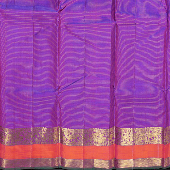 Hayagrivas Handloom Purple Kanjivaram Silk Saree with Orange Border KBF252E4-3