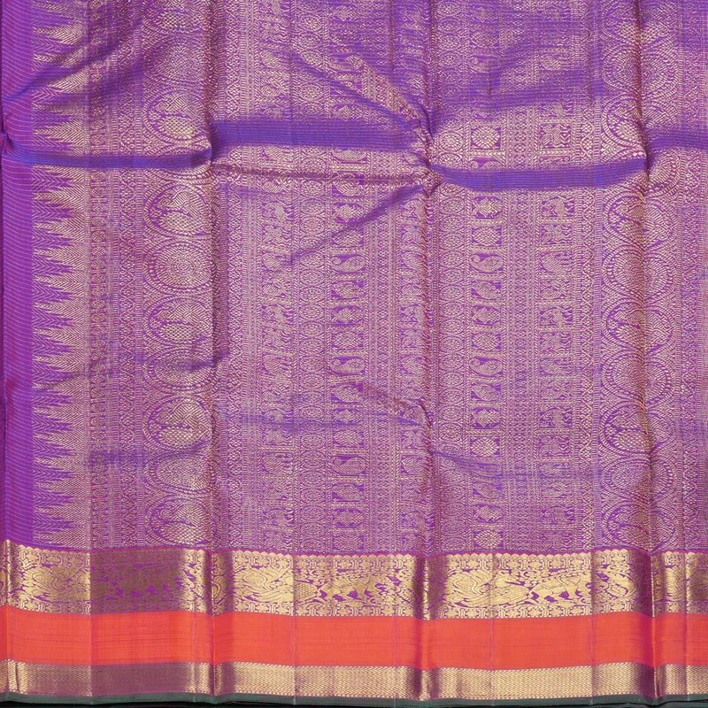 Hayagrivas Handloom Purple Kanjivaram Silk Saree with Orange Border KBF252E4-3