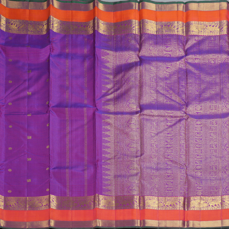 Hayagrivas Handloom Purple Kanjivaram Silk Saree with Orange Border KBF252E4-3