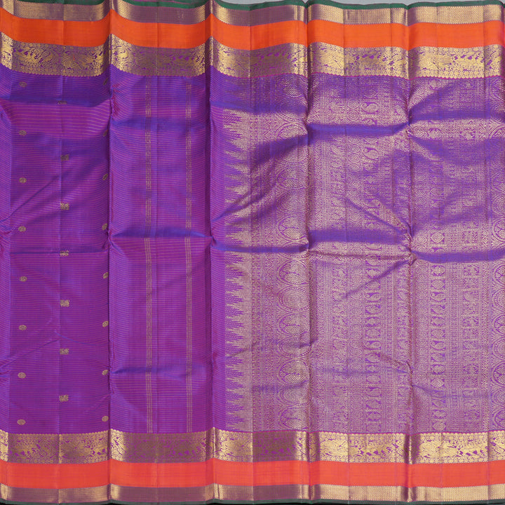 Hayagrivas Handloom Purple Kanjivaram Silk Saree with Orange Border KBF252E4-3