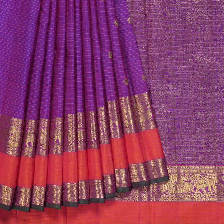 Hayagrivas Handloom Purple Kanjivaram Silk Saree with Orange Border KBF252E4-3