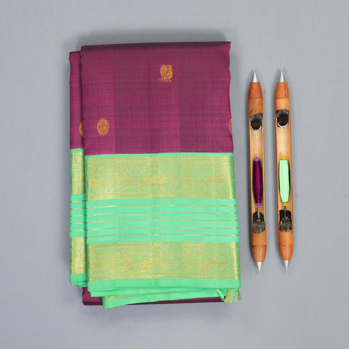 Hayagrivas Handloom Purple Kanjivaram Silk Saree with Sea Green Border KBF252E6-2