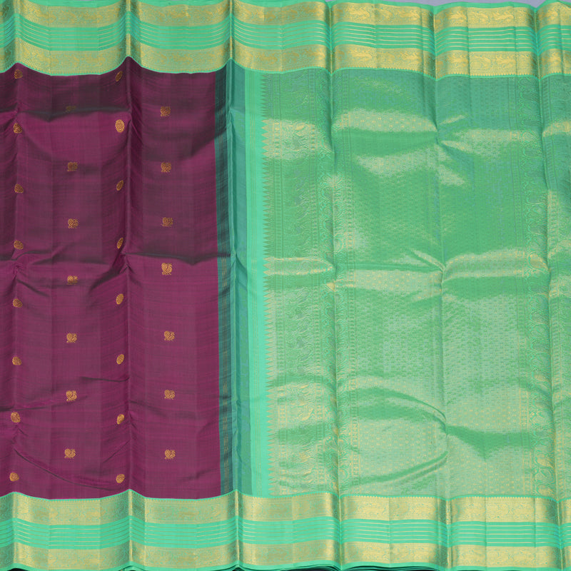 Hayagrivas Handloom Purple Kanjivaram Silk Saree with Sea Green Border KBF252E6-2