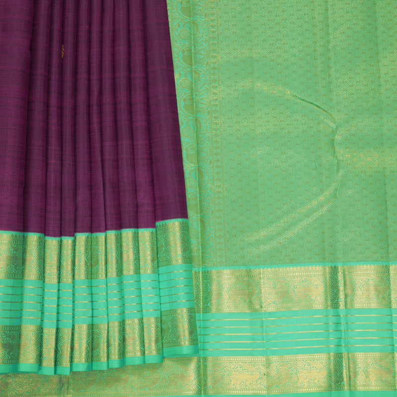 Hayagrivas Handloom Purple Kanjivaram Silk Saree with Sea Green Border KBF252E6-2