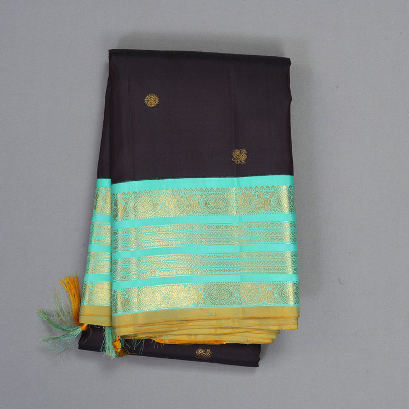 Hayagrivas Handloom Kanchana Brown Kanjivaram Silk Saree with Aqua Green Border KBF253E1-2