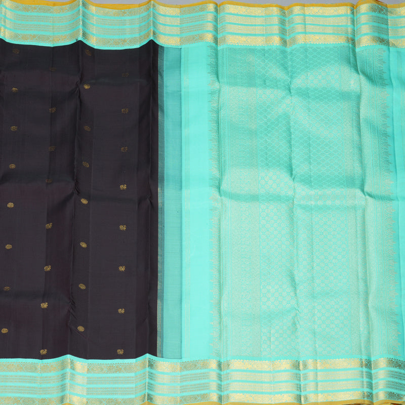 Hayagrivas Handloom Kanchana Brown Kanjivaram Silk Saree with Aqua Green Border KBF253E1-2