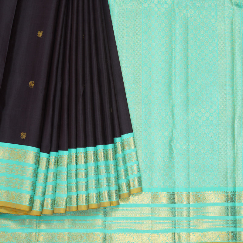 Hayagrivas Handloom Kanchana Brown Kanjivaram Silk Saree with Aqua Green Border KBF253E1-2