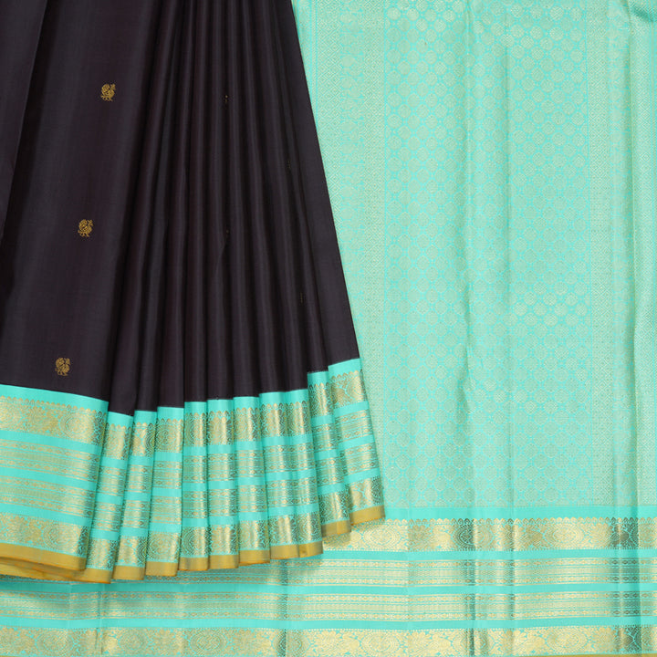 Hayagrivas Handloom Kanchana Brown Kanjivaram Silk Saree with Aqua Green Border KBF253E1-2