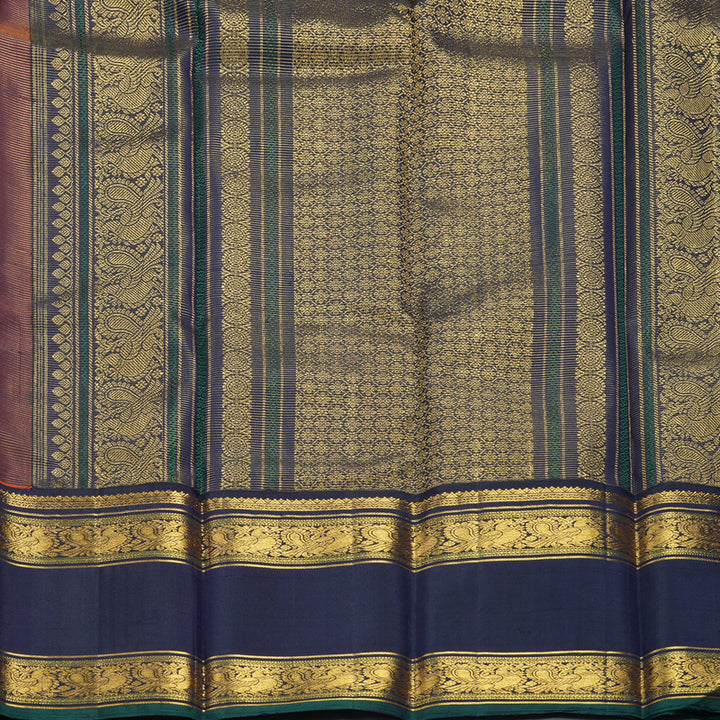 Hayagrivas Handloom Orange Kanjivaram Silk Saree with Navy Blue Border KBF253E2-2