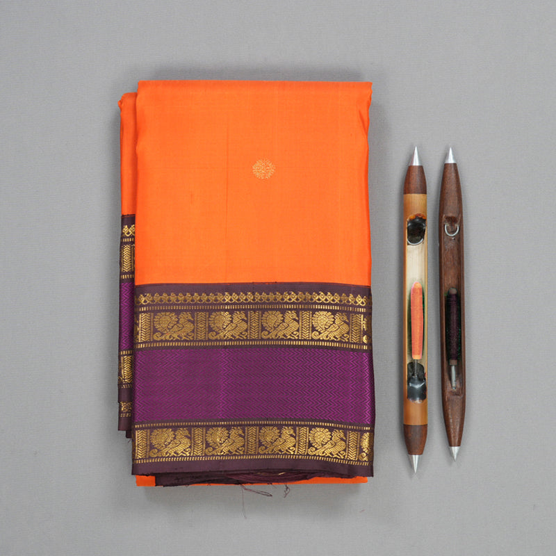Hayagrivas Handloom Orange Kanjivaram Silk Saree with Brown Border KBF253E2-4