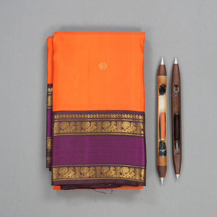 Hayagrivas Handloom Orange Kanjivaram Silk Saree with Brown Border KBF253E2-4
