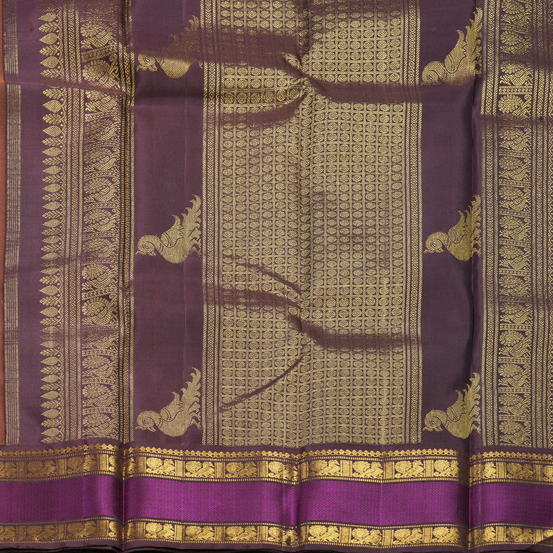 Hayagrivas Handloom Orange Kanjivaram Silk Saree with Brown Border KBF253E2-4
