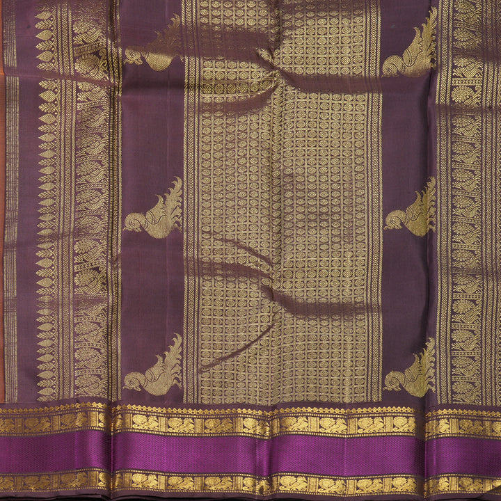 Hayagrivas Handloom Orange Kanjivaram Silk Saree with Brown Border KBF253E2-4