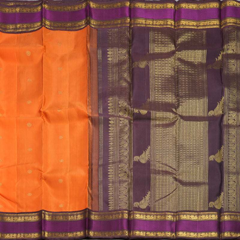 Hayagrivas Handloom Orange Kanjivaram Silk Saree with Brown Border KBF253E2-4