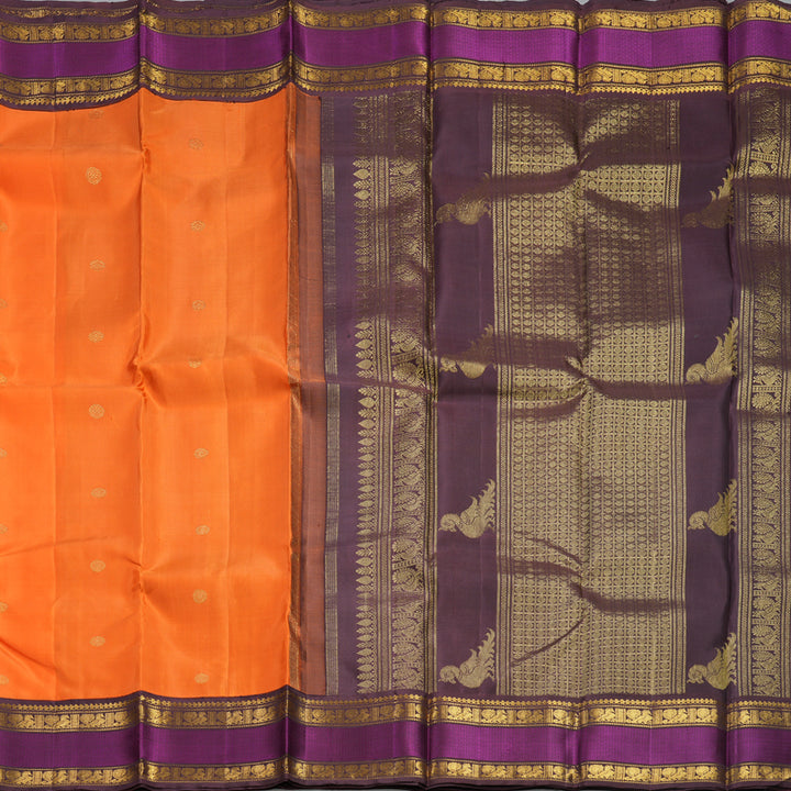 Hayagrivas Handloom Orange Kanjivaram Silk Saree with Brown Border KBF253E2-4
