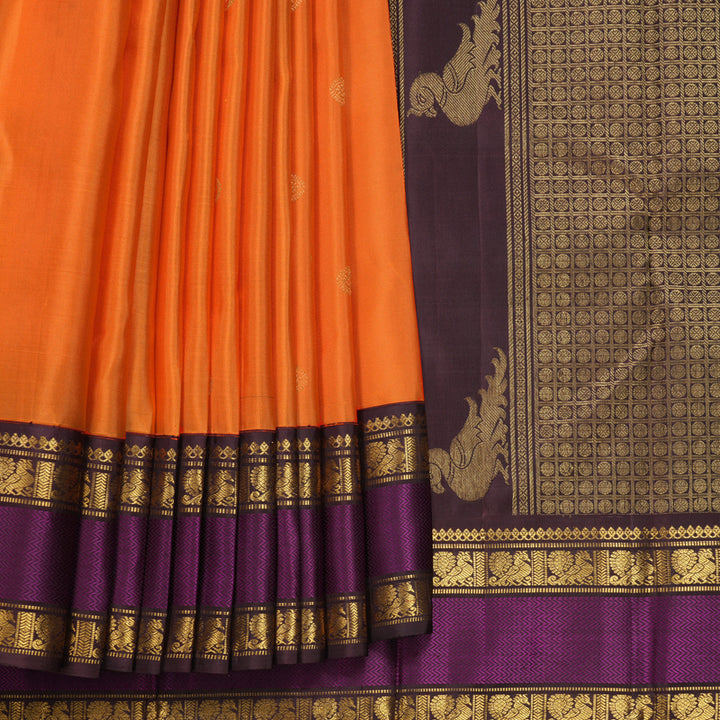 Hayagrivas Handloom Orange Kanjivaram Silk Saree with Brown Border KBF253E2-4