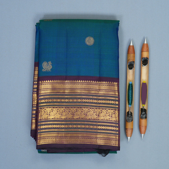 Hayagrivas Handloom Mayilkazhuthu Kanjivaram Silk Saree with Wine Purple Border KBF253E2-6