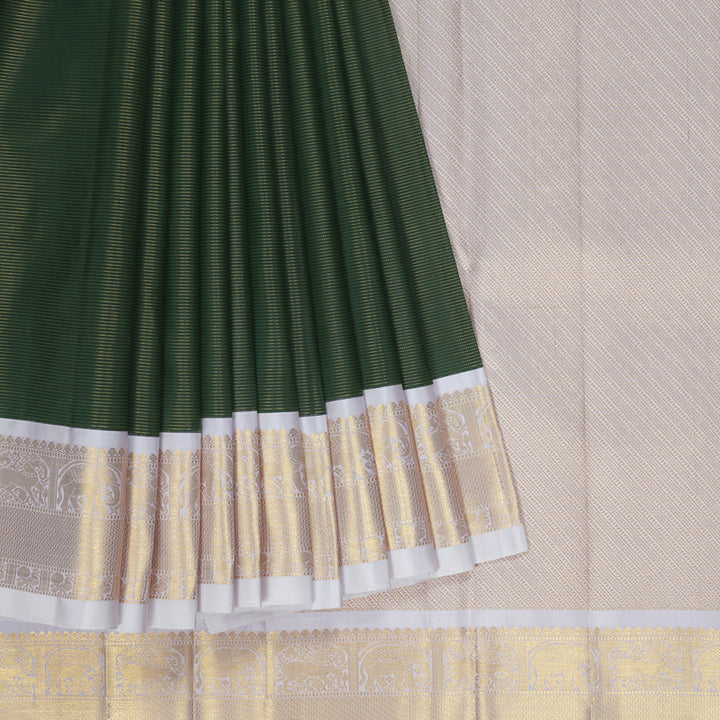 Hayagrivas Handloom Bottle Green Kanjivaram Silk Saree with Lilac Border KBF253E3-2