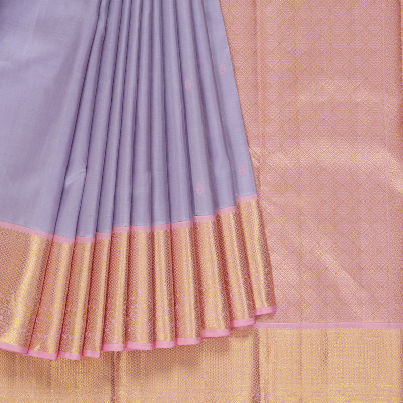 Hayagrivas Handloom Lilac Kanjivaram Silk Saree with Baby Pink Border KBF254E1-2
