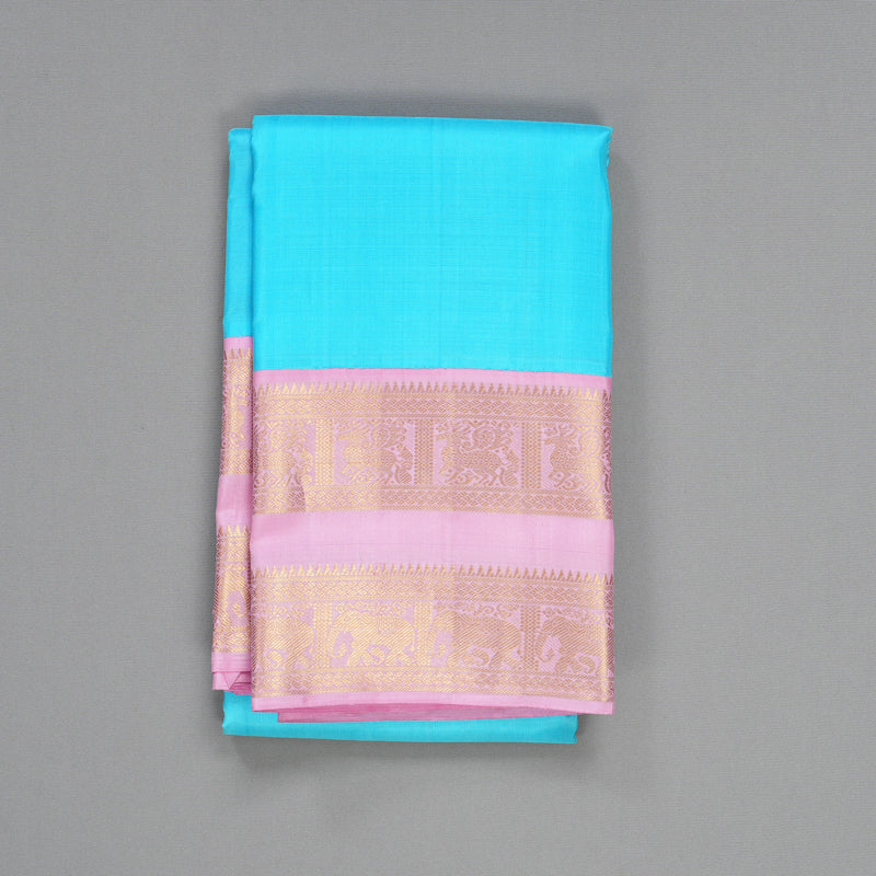 Hayagrivas Handloom Sky Blue Kanjivaram Silk Saree with Rose Pink Border KBF254E2-1