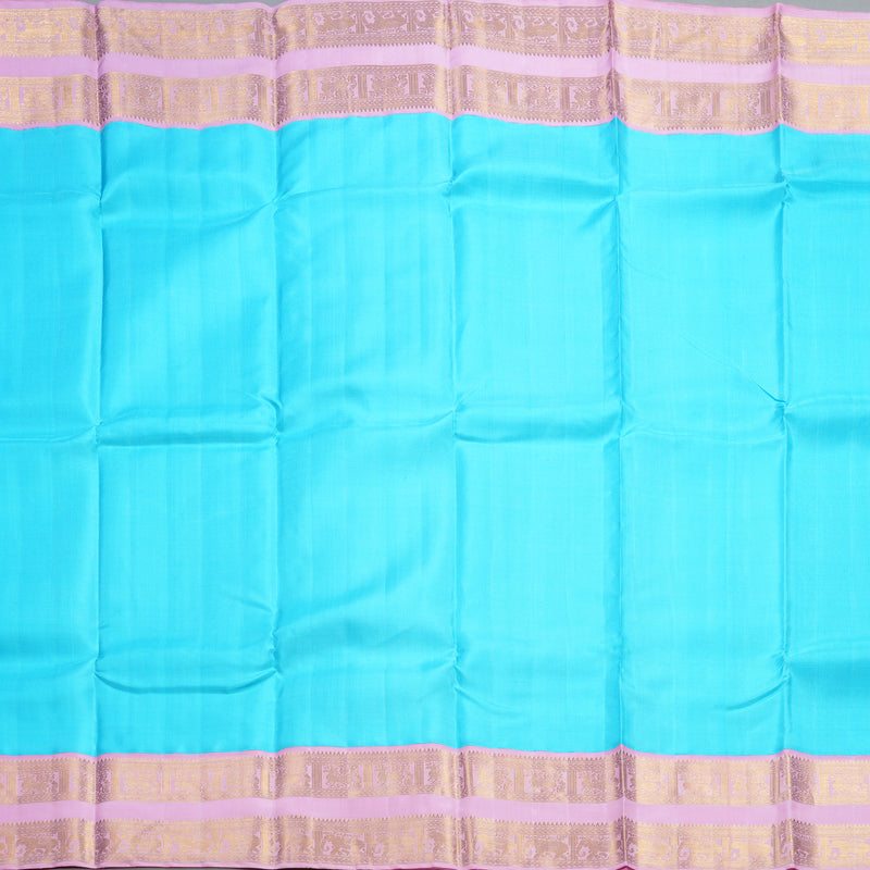 Hayagrivas Handloom Sky Blue Kanjivaram Silk Saree with Rose Pink Border KBF254E2-1