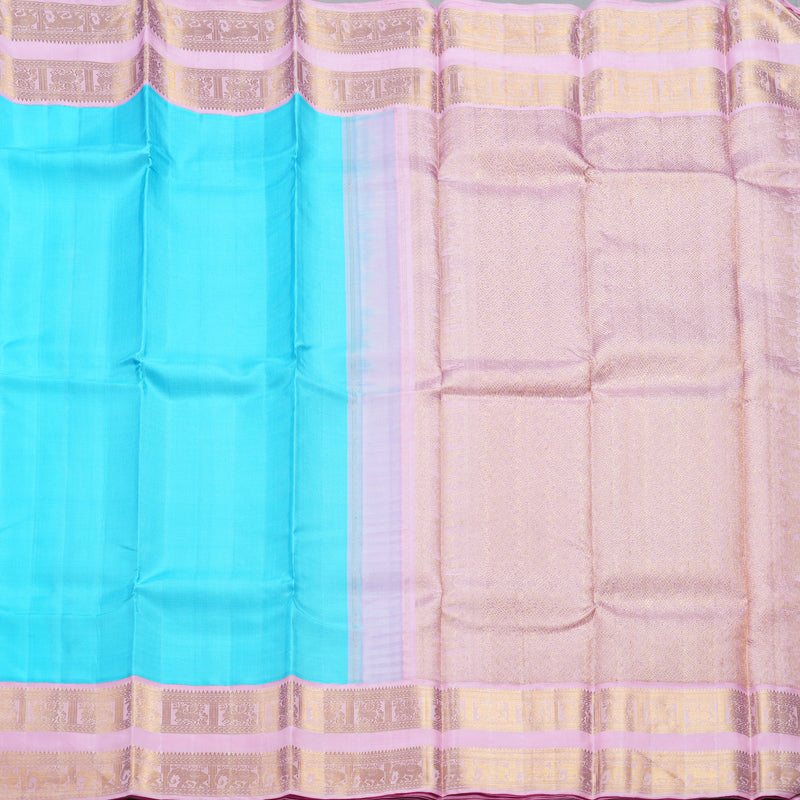 Hayagrivas Handloom Sky Blue Kanjivaram Silk Saree with Rose Pink Border KBF254E2-1