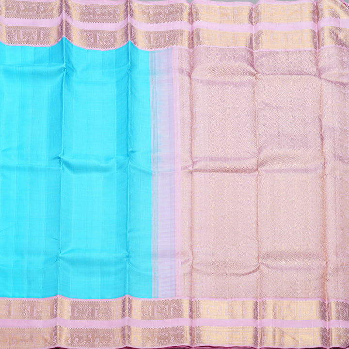 Hayagrivas Handloom Sky Blue Kanjivaram Silk Saree with Rose Pink Border KBF254E2-1