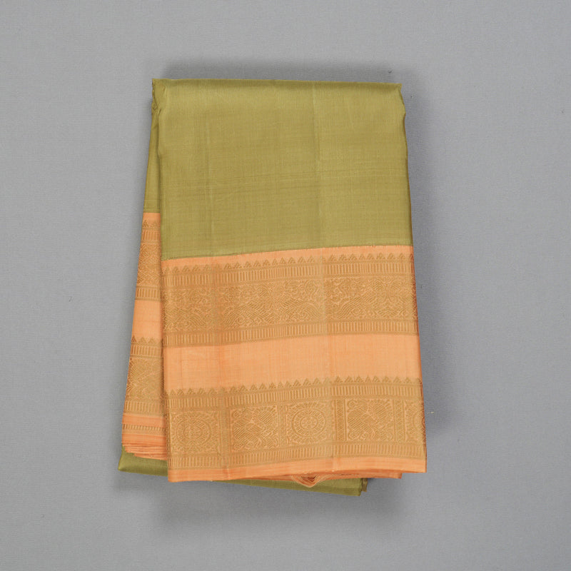 Hayagrivas Handloom Khaki Brown Kanjivaram Silk Saree with Mild Orange Border KBF254E2-2