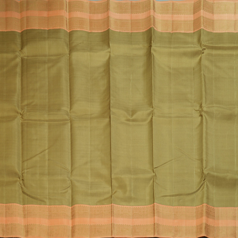 Hayagrivas Handloom Khaki Brown Kanjivaram Silk Saree with Mild Orange Border KBF254E2-2