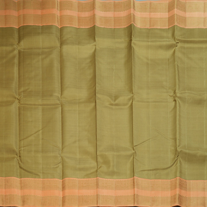 Hayagrivas Handloom Khaki Brown Kanjivaram Silk Saree with Mild Orange Border KBF254E2-2