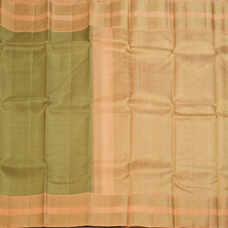 Hayagrivas Handloom Khaki Brown Kanjivaram Silk Saree with Mild Orange Border KBF254E2-2
