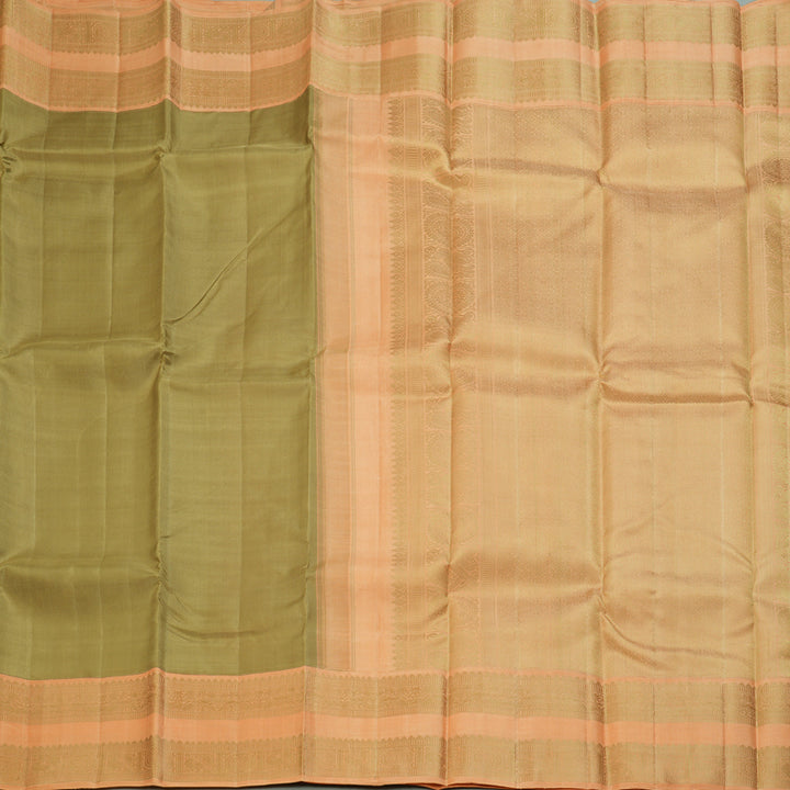 Hayagrivas Handloom Khaki Brown Kanjivaram Silk Saree with Mild Orange Border KBF254E2-2