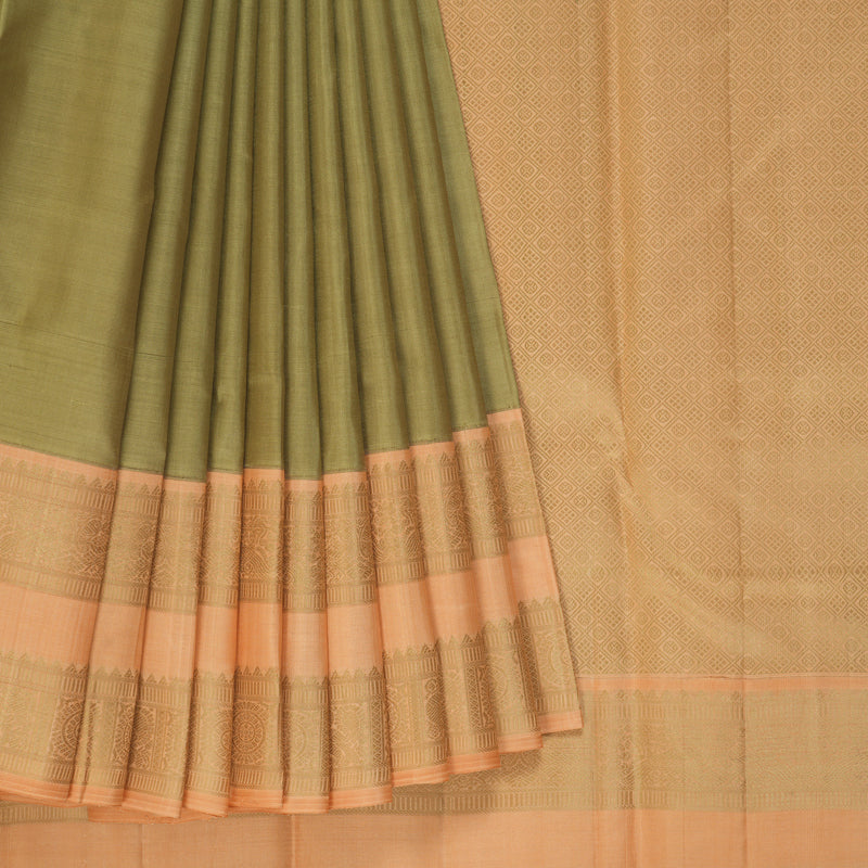 Hayagrivas Handloom Khaki Brown Kanjivaram Silk Saree with Mild Orange Border KBF254E2-2