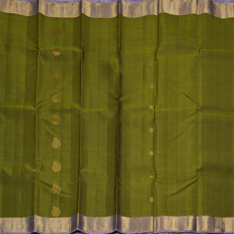 Hayagrivas Handloom Olive Green Kanjivaram Silk Saree with Lilac Border KBF216E5-1