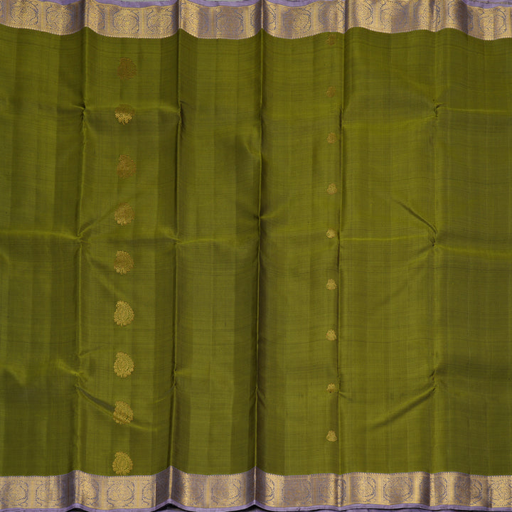 Hayagrivas Handloom Olive Green Kanjivaram Silk Saree with Lilac Border KBF216E5-1