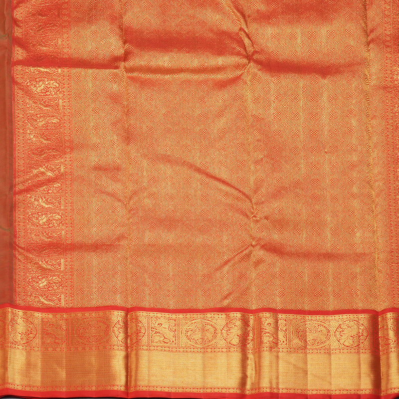 Hayagrivas Handloom Parrot Green Kanjivaram Silk Saree with Red Border KBF254E6-1