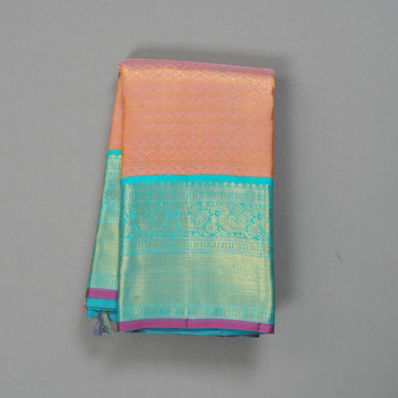 Hayagrivas Handloom Onion Pink Kanjivaram Silk Saree with Sky Blue Border KBF254E6-2