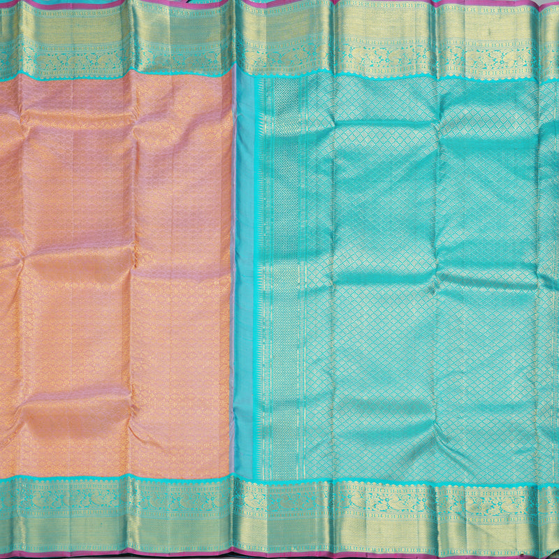 Hayagrivas Handloom Onion Pink Kanjivaram Silk Saree with Sky Blue Border KBF254E6-2