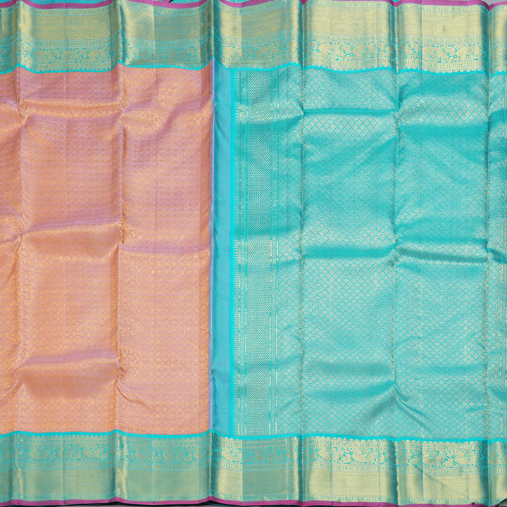 Hayagrivas Handloom Onion Pink Kanjivaram Silk Saree with Sky Blue Border KBF254E6-2