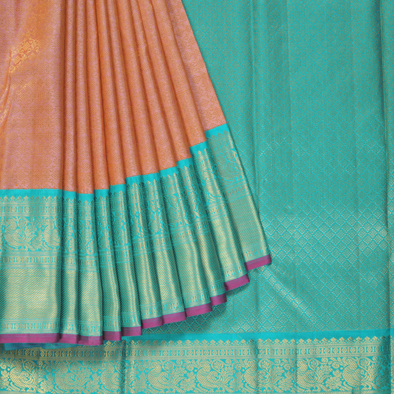 Hayagrivas Handloom Onion Pink Kanjivaram Silk Saree with Sky Blue Border KBF254E6-2