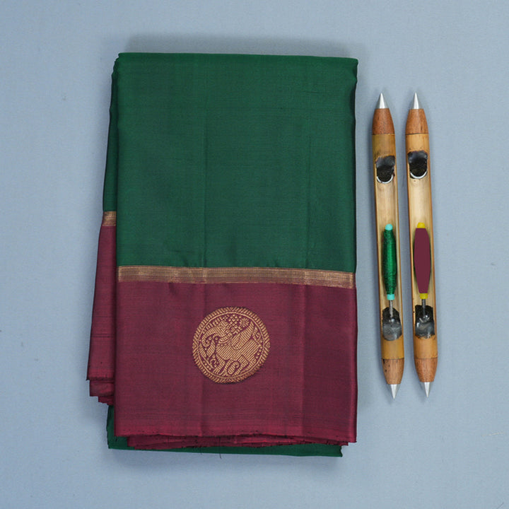 Hayagrivas Handloom Bottle Green Kanjivaram Silk Saree with Wine Magenta Border KBF257E19-2