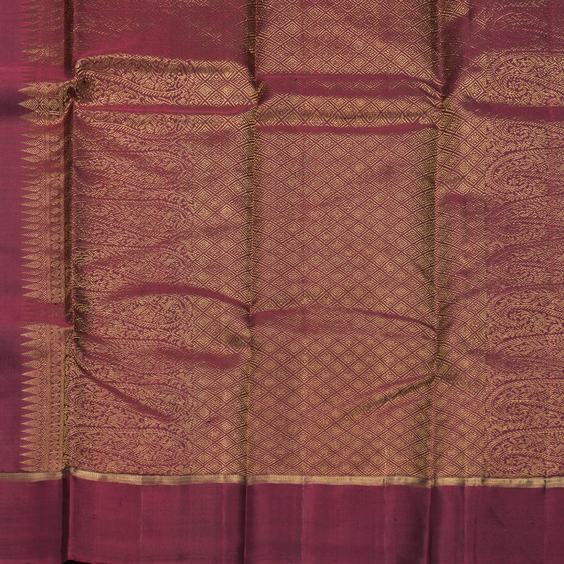 Hayagrivas Handloom Bottle Green Kanjivaram Silk Saree with Wine Magenta Border KBF257E19-2