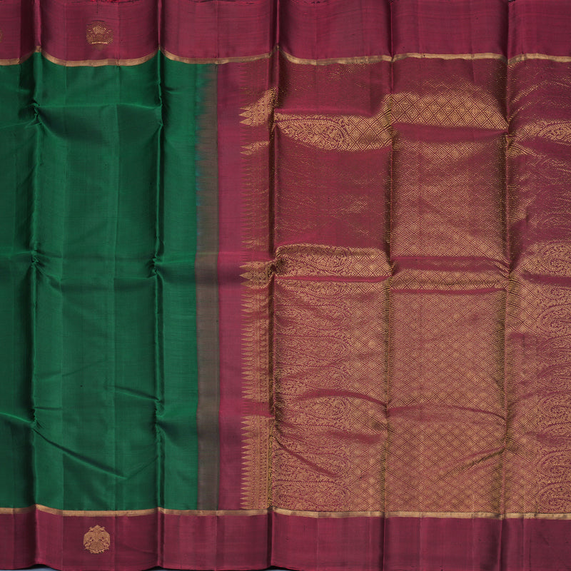 Hayagrivas Handloom Bottle Green Kanjivaram Silk Saree with Wine Magenta Border KBF257E19-2