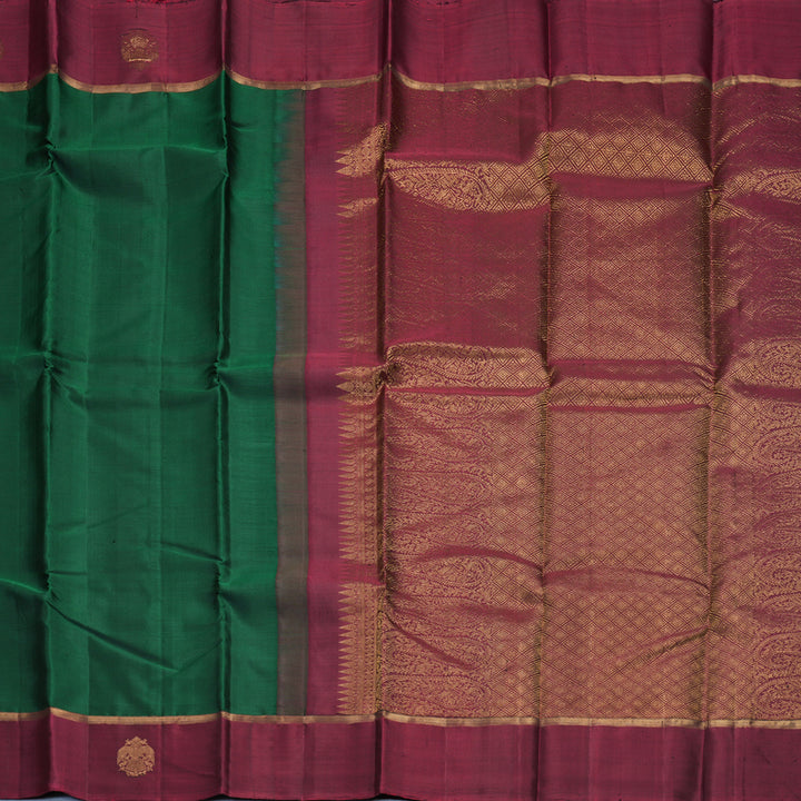 Hayagrivas Handloom Bottle Green Kanjivaram Silk Saree with Wine Magenta Border KBF257E19-2
